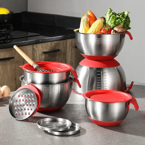 2-in-1 Stainless Steel Multifunctional Mixing Bowl (with 3 Grating  Functions)