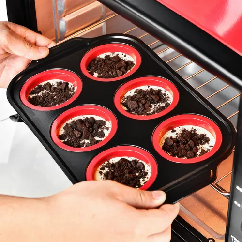 Pressable Foldable Silicone Cake Mold (Rectangular 6-Slot，Red)