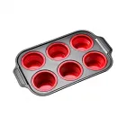 Pressable Foldable Silicone Cake Mold (Rectangular 6-Slot，Red)