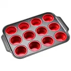 Pressable Foldable Silicone Cake Mold (Rectangular 12-Slot，Red)